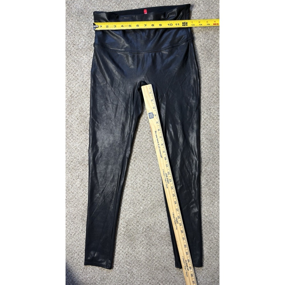 Spanx Faux Leather Leggings Womens Large Petite Mid Rise Black Pull On Stretch - Picture 8 of 8